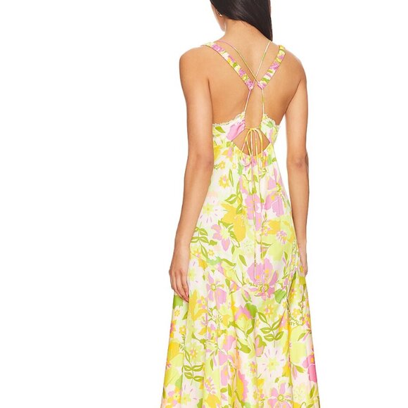 Free People All A Bloom Maxi Dress Lily Combo Floral Lace Yellow Pink - Picture 16 of 16